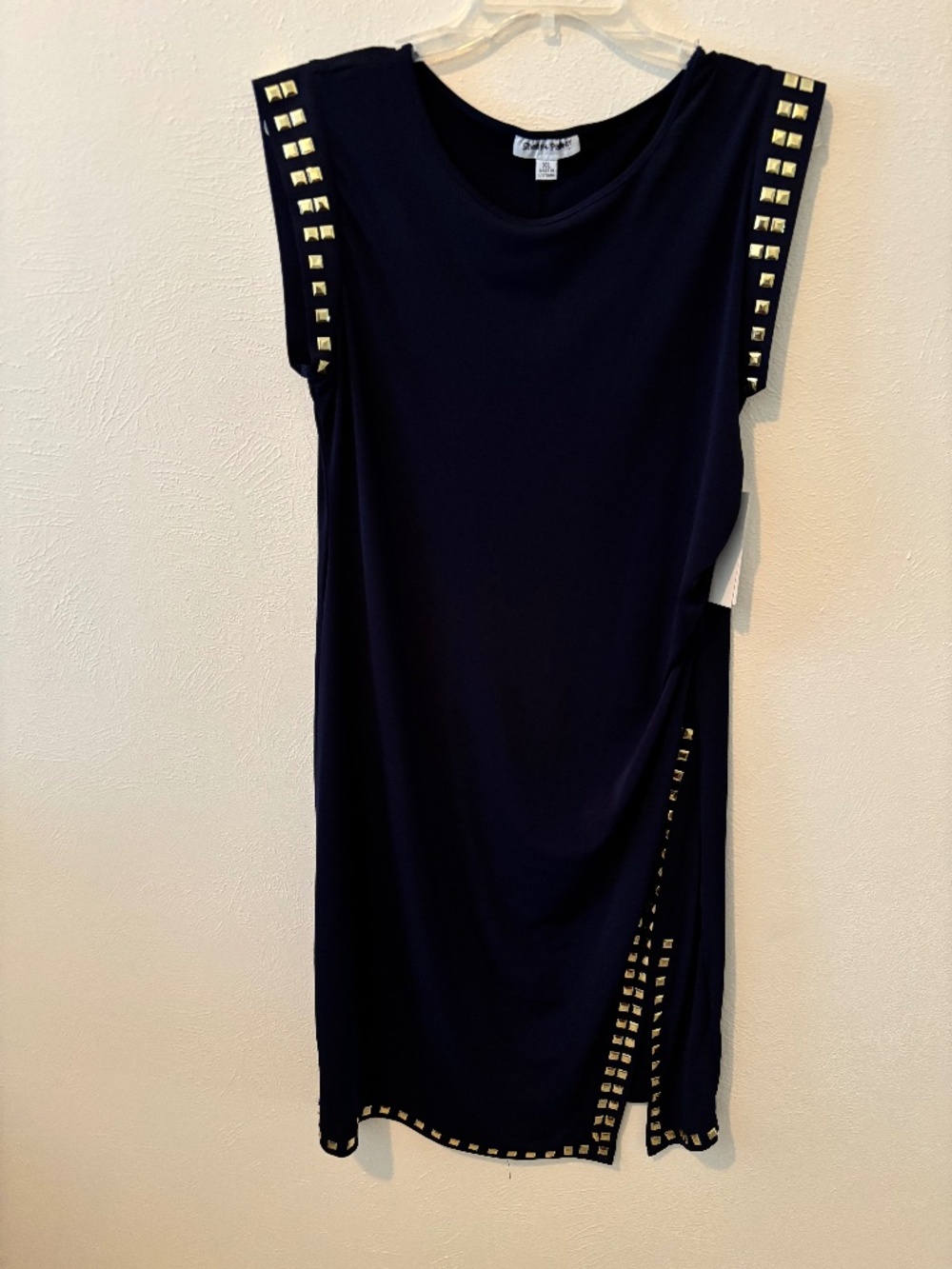 Shelby & Palmer Women's Deep Navy Blue and Gold Trimmed Midi Dress - Size XL